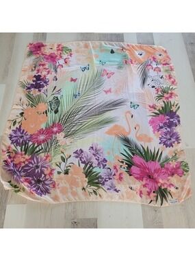 Flamingo Scarf 🌸🦩✨ Colorful Jungle Flowers & Butterflies Beach